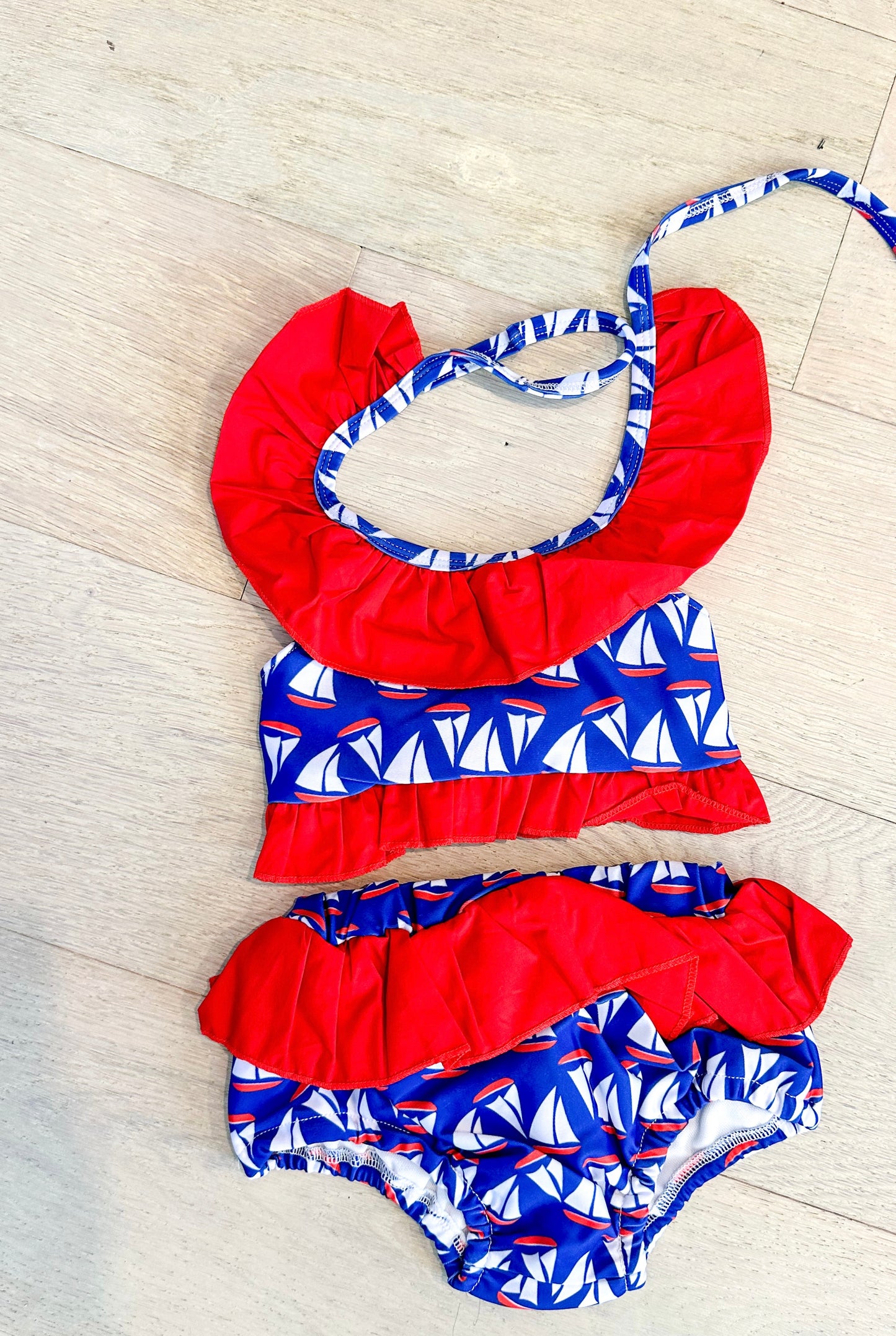 Girls red and blue sailboat bikini