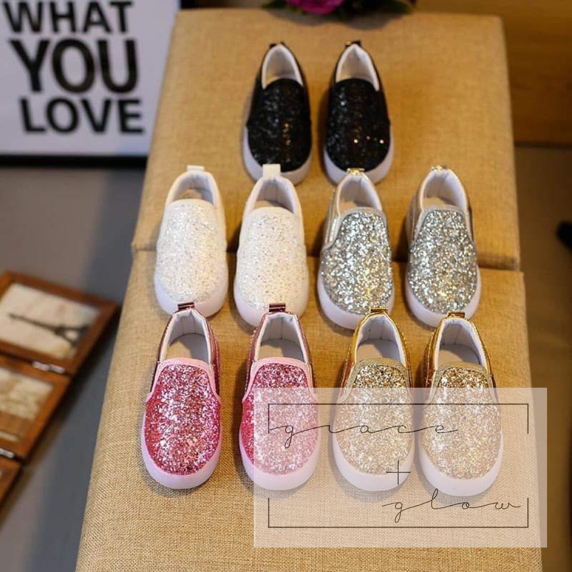 Little Girls Glitter light up shoes RTS