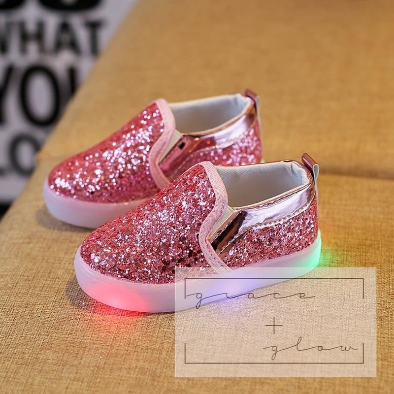 Little Girls Glitter light up shoes RTS