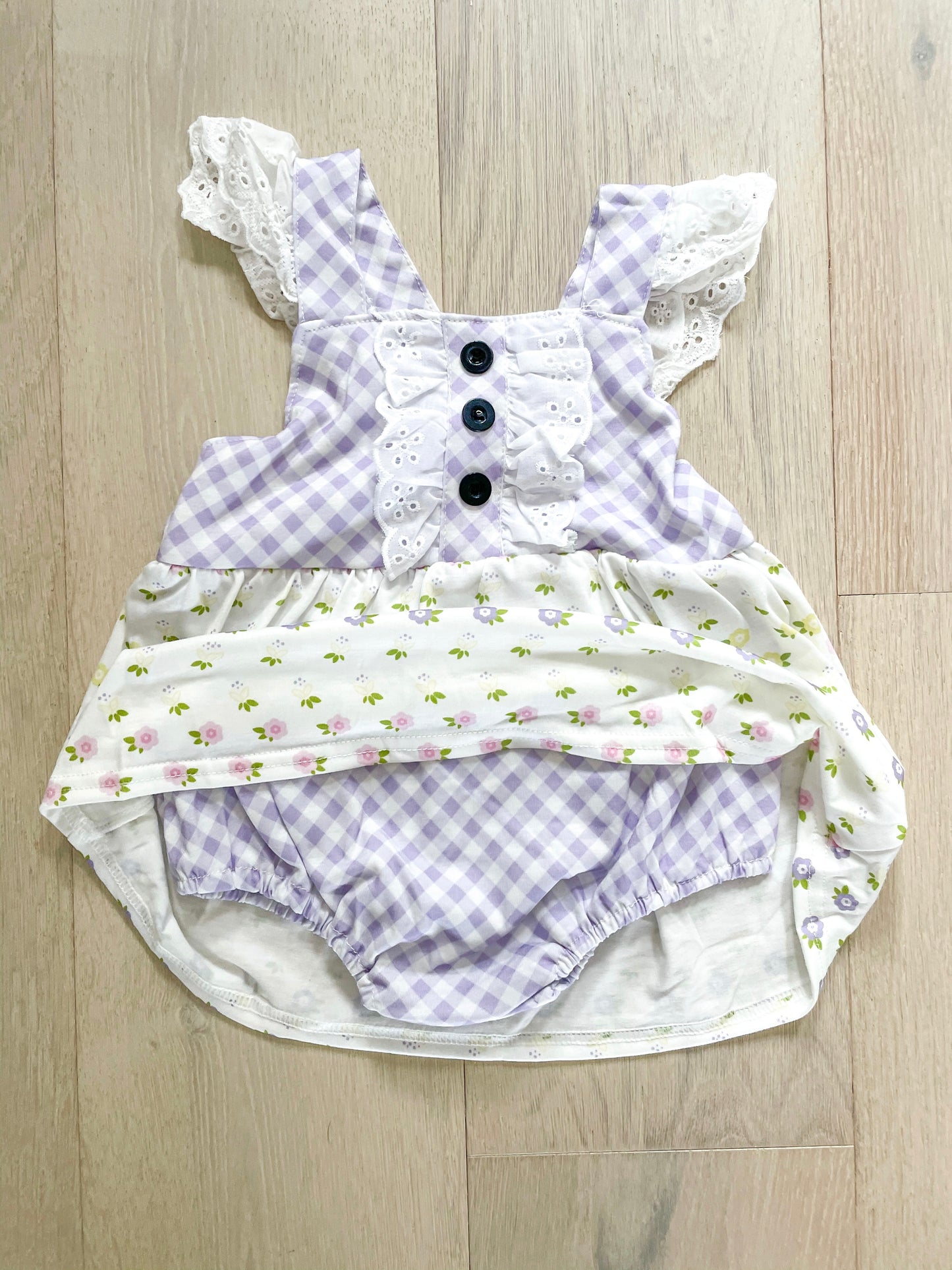 Girls Purple Gingham Bubble Dress - RTS