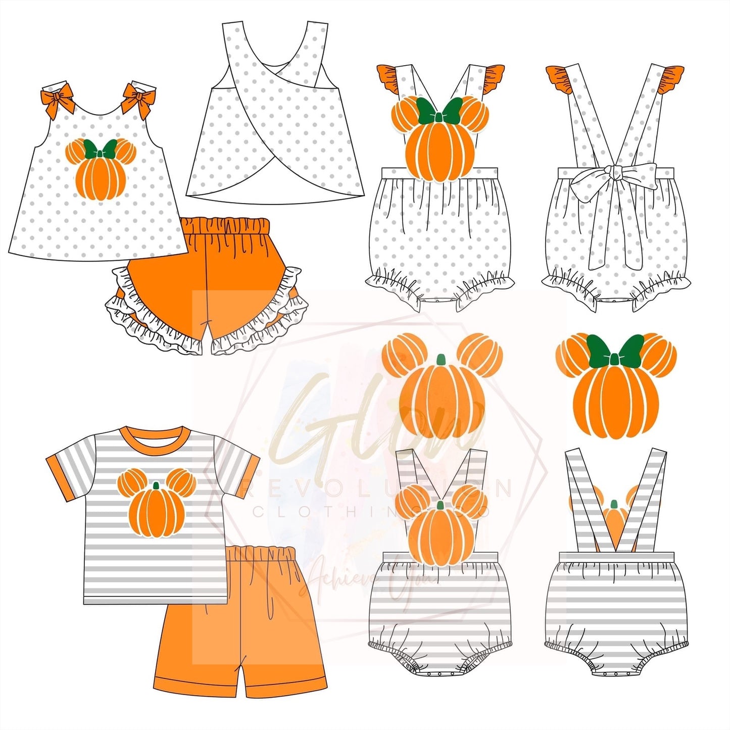 Kids Mickey & Minnie Pumpkin Applique Sets