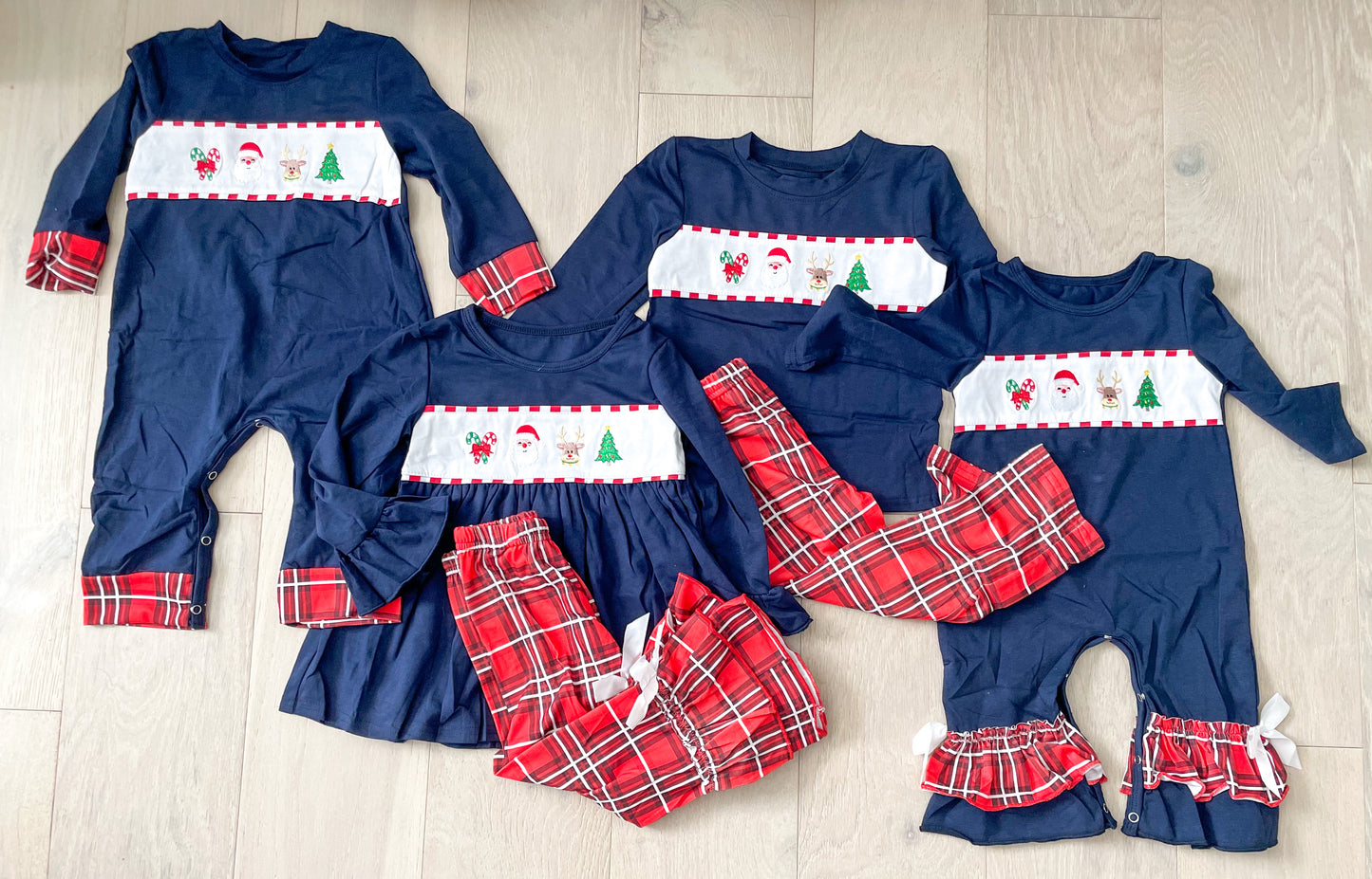 Navy/Red Plaid Embroidered Holiday Sets