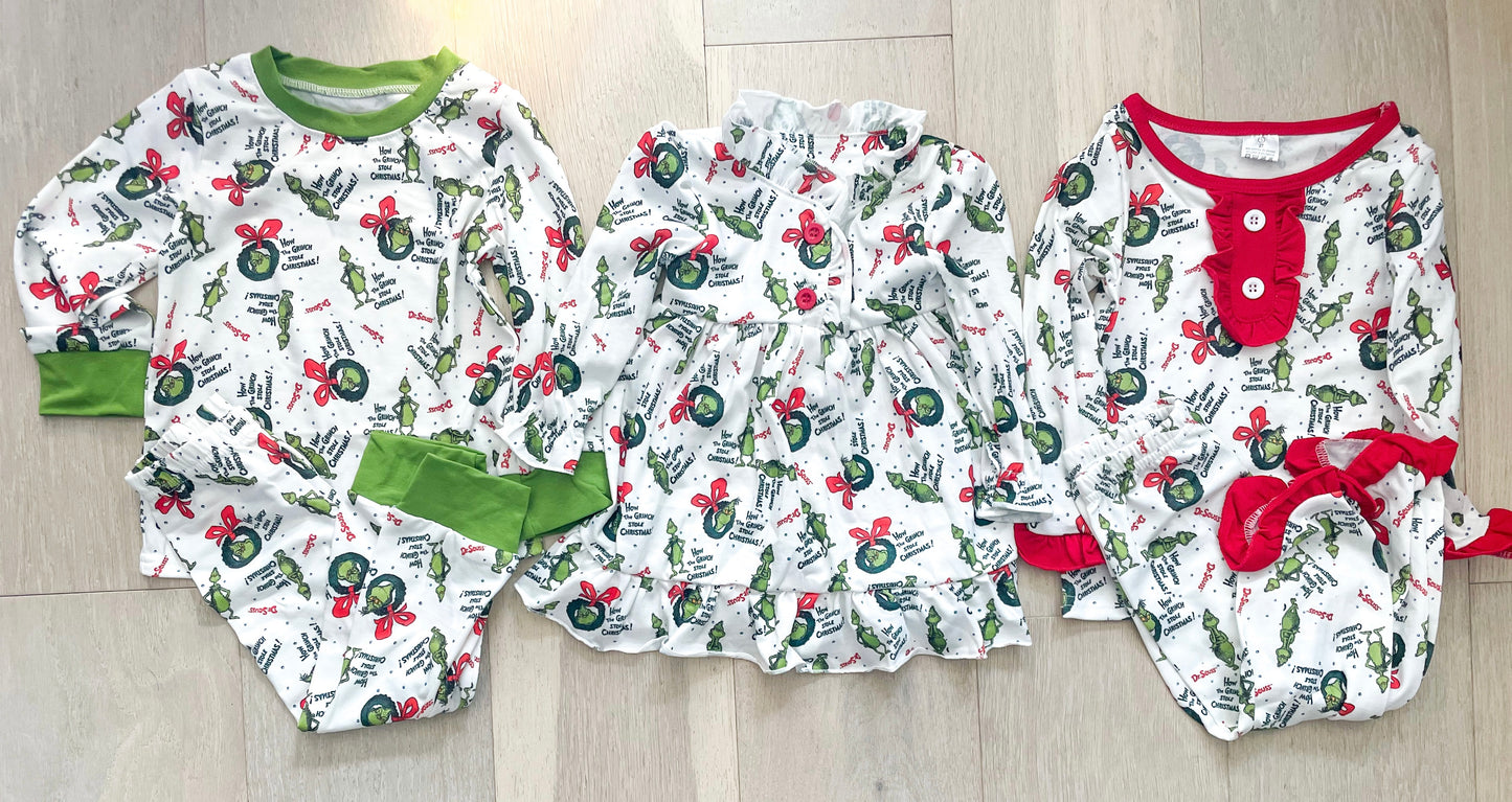 Sibling Grinch Pajama Sets