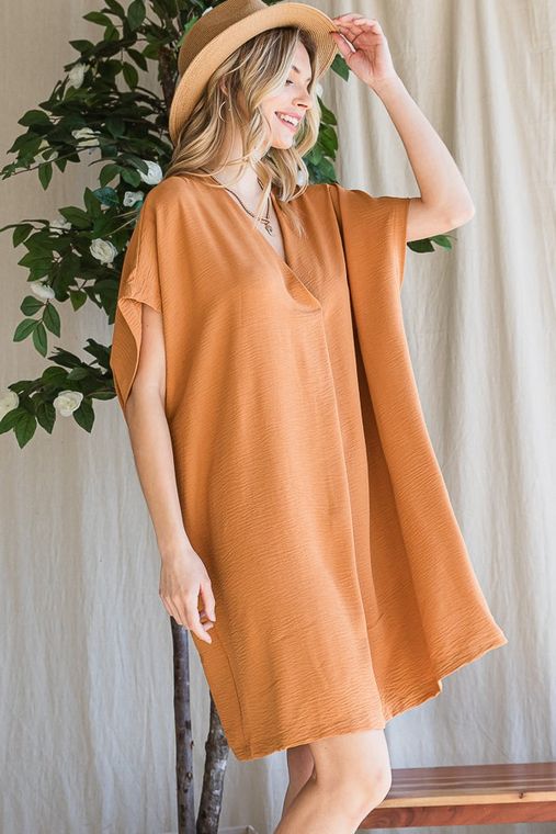 WOMEN'S V NECK BAT SLEEVE DRESS - RTS