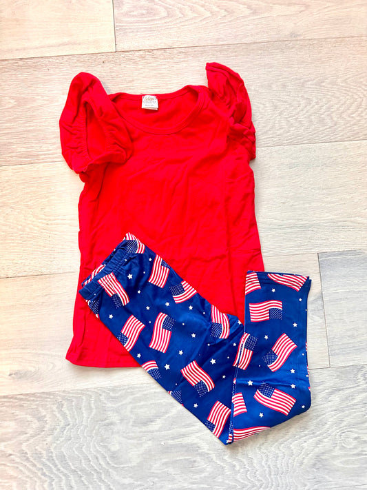 Girls Fourth of July Flag Leggings Set