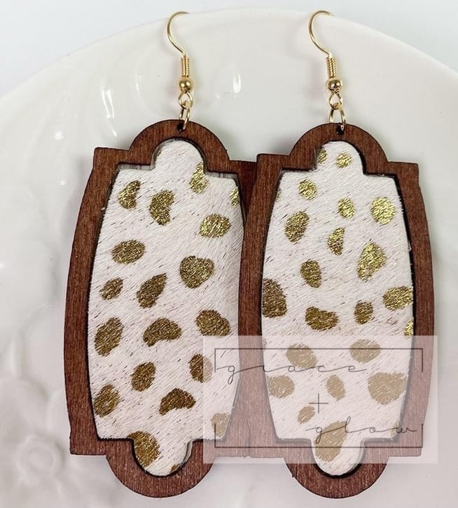 Women’s Wood Trimmed Cowhide Earrings RTS