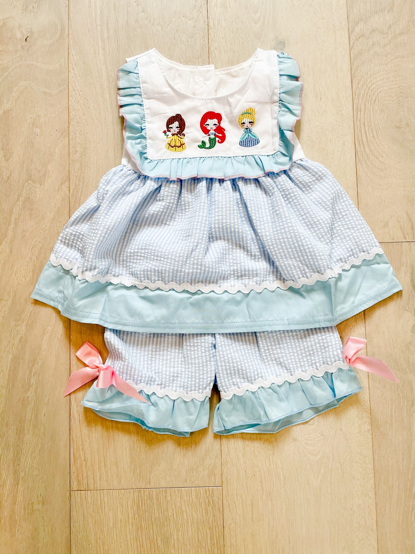 Girls Seersucker Embroidered Princess Outfit - RTS