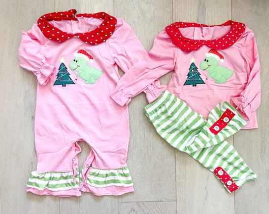 Girls Holiday Dinos Sibling Set