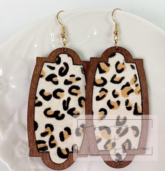 Women’s Wood Trimmed Cowhide Earrings RTS