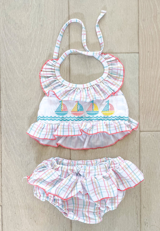 Little Girls Embroidered Sailboat Bikini- RTS