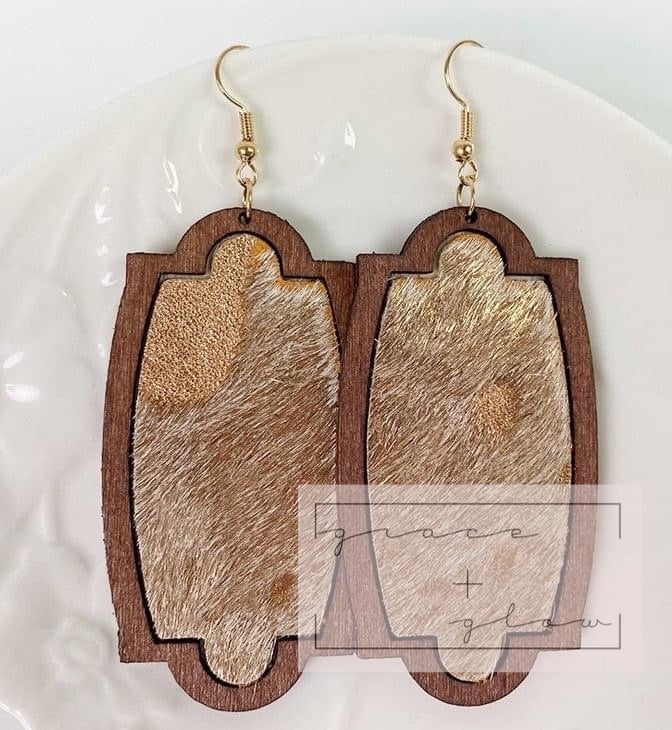 Women’s Wood Trimmed Cowhide Earrings RTS