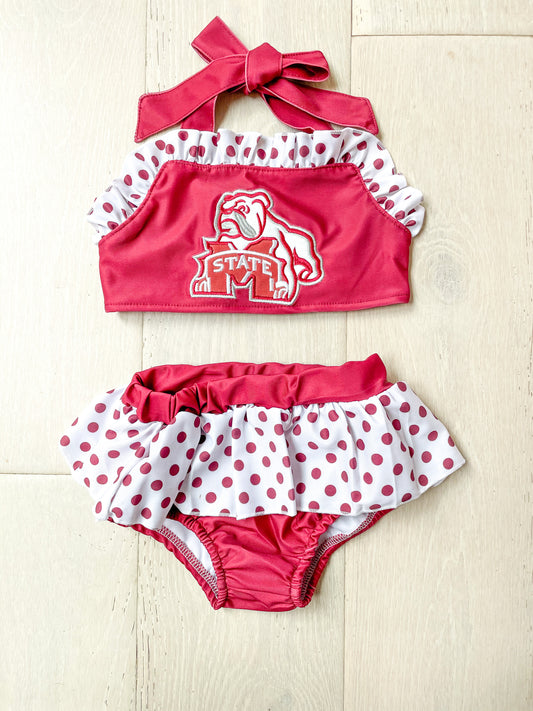 Little Girls Bulldogs & Cowbells Ruffled Bikini - RTS