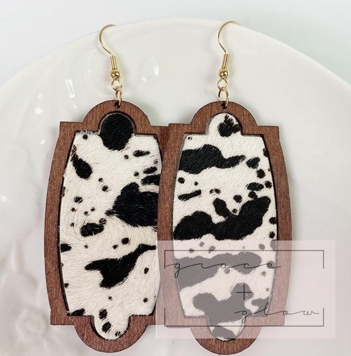 Women’s Wood Trimmed Cowhide Earrings RTS