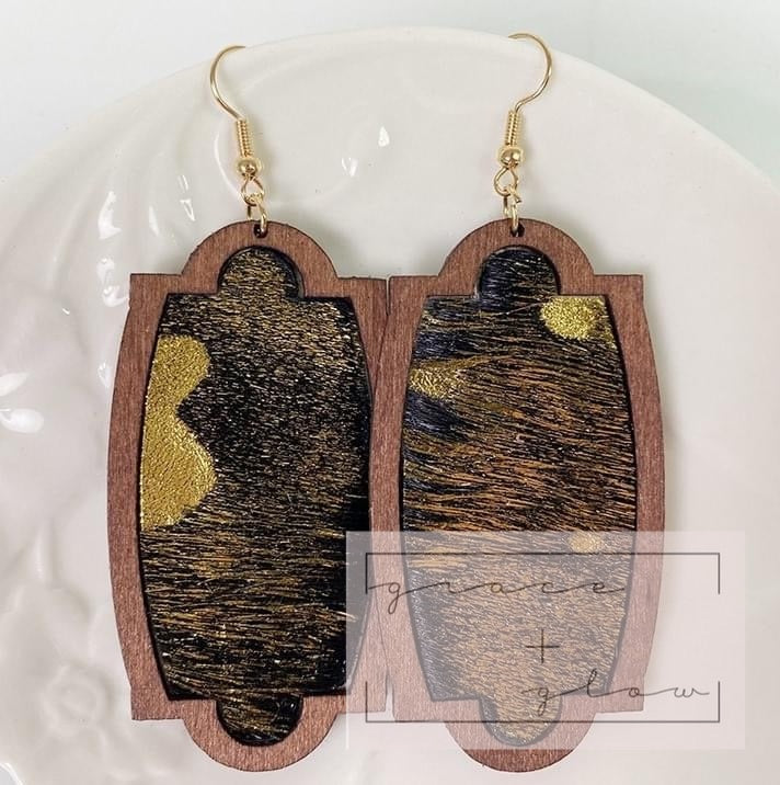 Women’s Wood Trimmed Cowhide Earrings RTS